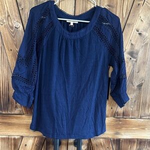 Skies Are Blue Navy Crochet-Trim Peasant Top